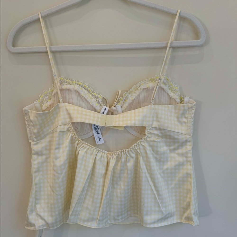 NWT FOR LOVE & LEMONS X FP YELLOW GINGHAM PALOMA TOP- SIZE L - Picture 6 of 6